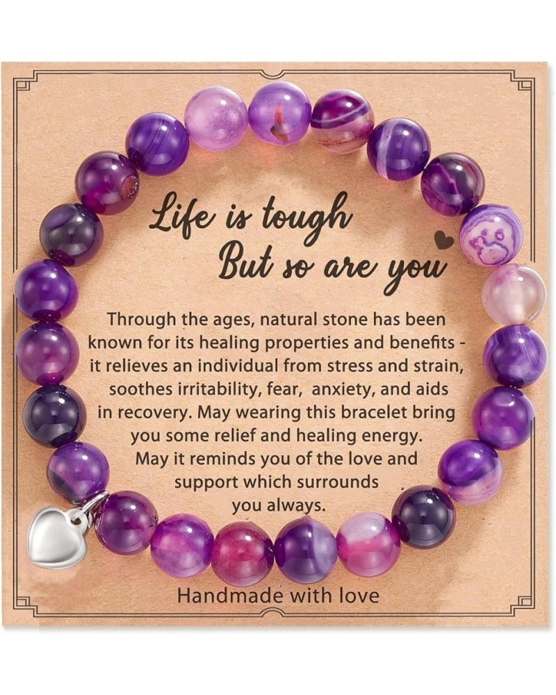 Healing Crystal Bracelet for Women Pink Beaded Bracelet Anti-Anxiety Bracelet Trendy Jewelry Gift for Girls E1:Purple $13.77 ...