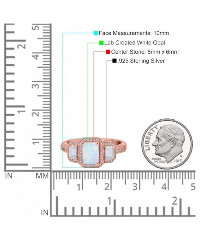 Three Stone Emerald Cut Halo Art Deco Engagement Ring Simulated Cubic Zirconia 925 Sterling Silver Rose Tone, Lab Created Whi...