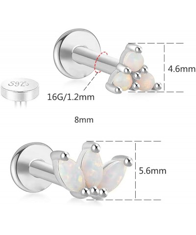 925 Sterling Silver Opal Labret Studs 16G Labret Jewelry Labret Internally Threaded Earring Helix Studs Tragus Cartilage Conc...