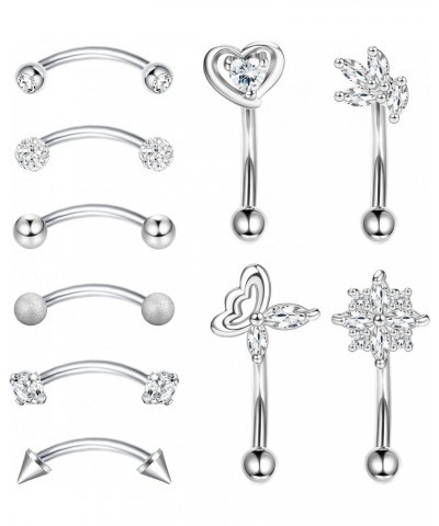 16G Stainless Steel Daith Rook Earring Belly Lip Ring Cartilage Tragus CZ Body Piercing Curved Barbell Eyebrow Rings 8mm Silv...