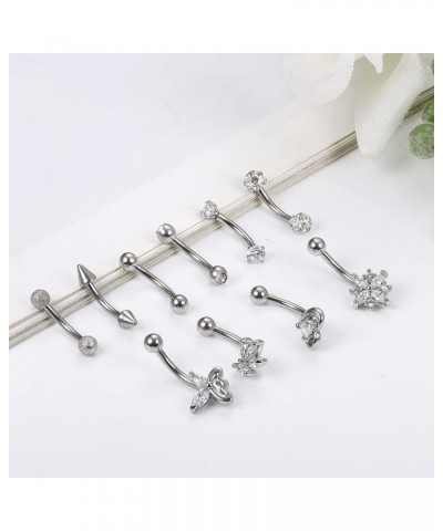 16G Stainless Steel Daith Rook Earring Belly Lip Ring Cartilage Tragus CZ Body Piercing Curved Barbell Eyebrow Rings 8mm Silv...