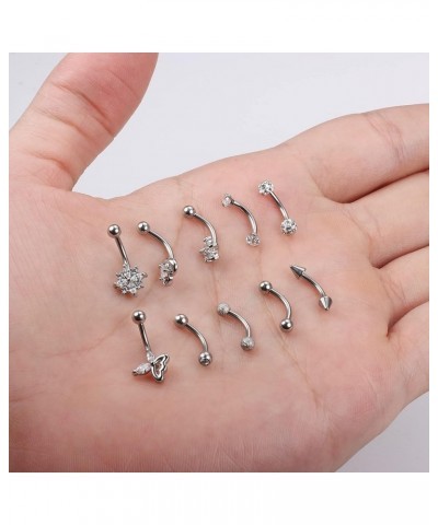 16G Stainless Steel Daith Rook Earring Belly Lip Ring Cartilage Tragus CZ Body Piercing Curved Barbell Eyebrow Rings 8mm Silv...