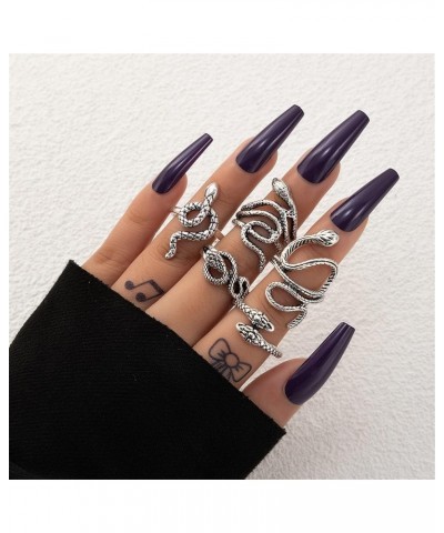 4Pcs Punk Gothic Reptile Serpent Snake Stackable Ring Set for Women Girl Men Boy Teen Friend Vintage Animal Cobra Statement F...