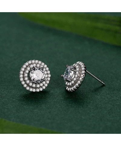 925 Sterling Silver Stud Earrings: Cubic Zirconia Earring for Women Teen Girls Round $11.50 Earrings