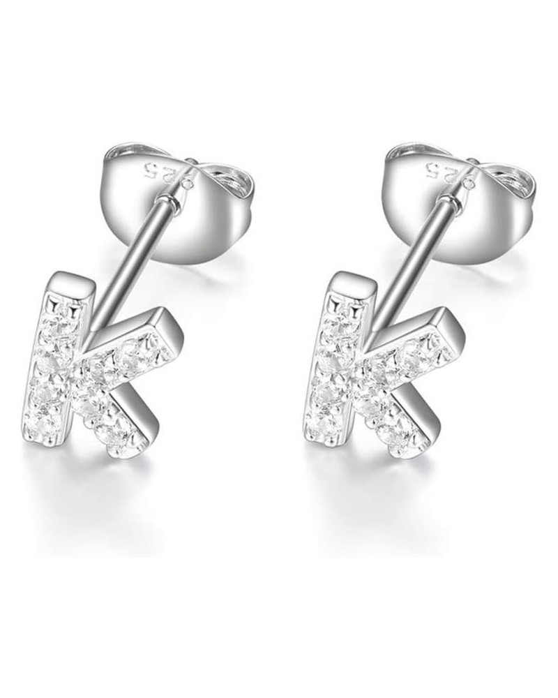 Initial Earrings for Women Girls-14K White Gold Over Round Cut Cubic Zirconia Alphabet A-Z Letter Initial Stud Earrings 925 S...