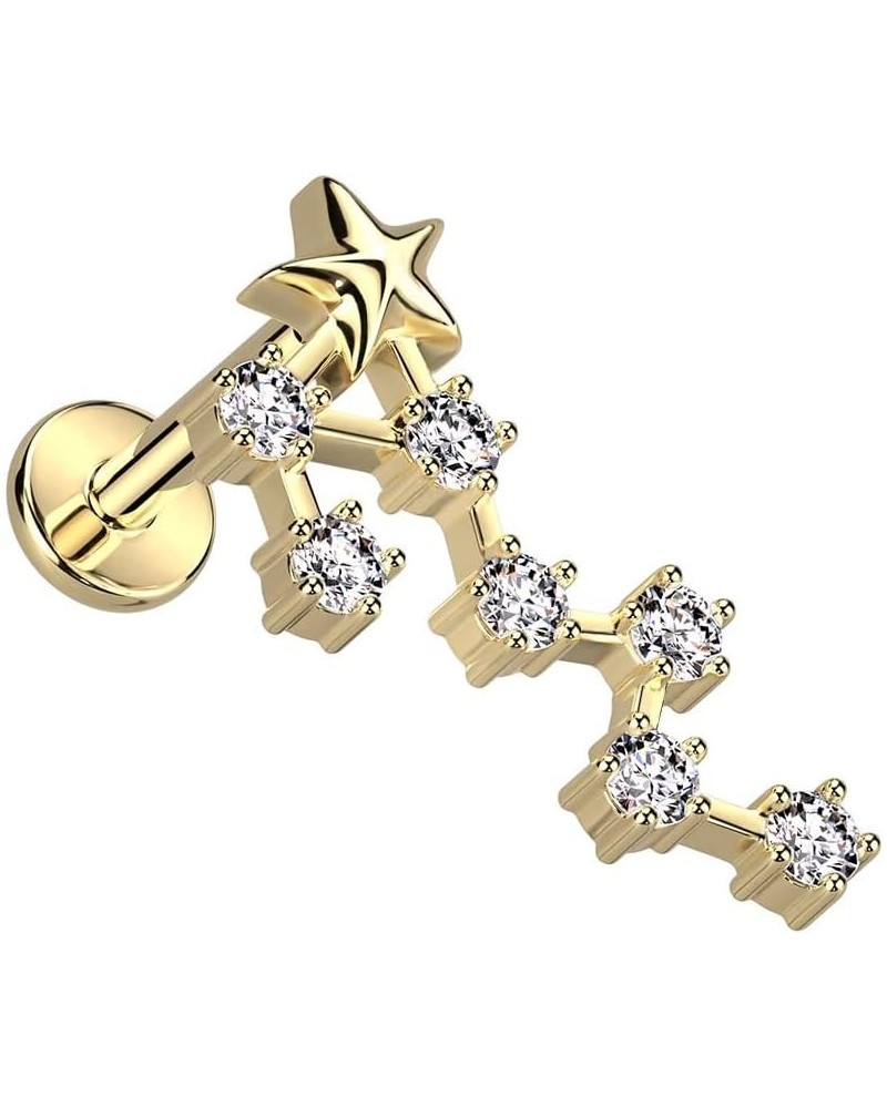 18GA Gold Plated 316L Stainless Steel Internally Threaded CZ Crystal Zodiac Constellation Flat Back Stud Scorpio $10.36 Body ...