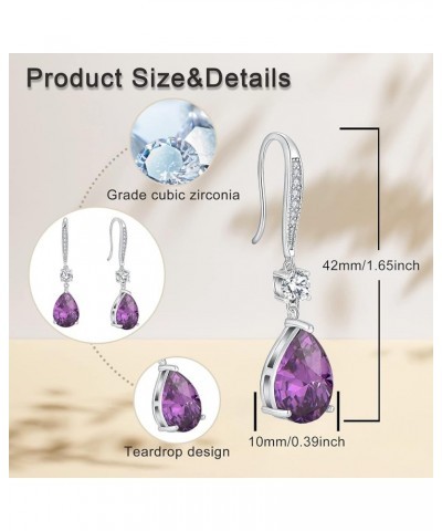 925 Sterling Silver Big Teardrop Dangle Earrings with 10x14MM Birthstones, Wedding Cubic Zirconia Hook Earrings for Women Pro...