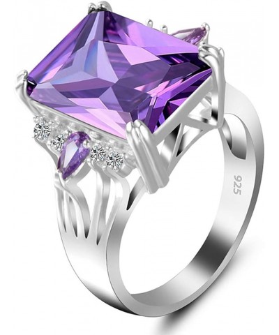 6 Colors Square Cubic Zirconia Engagement Rhinestone Rings for Women 7 Purple $7.97 Others