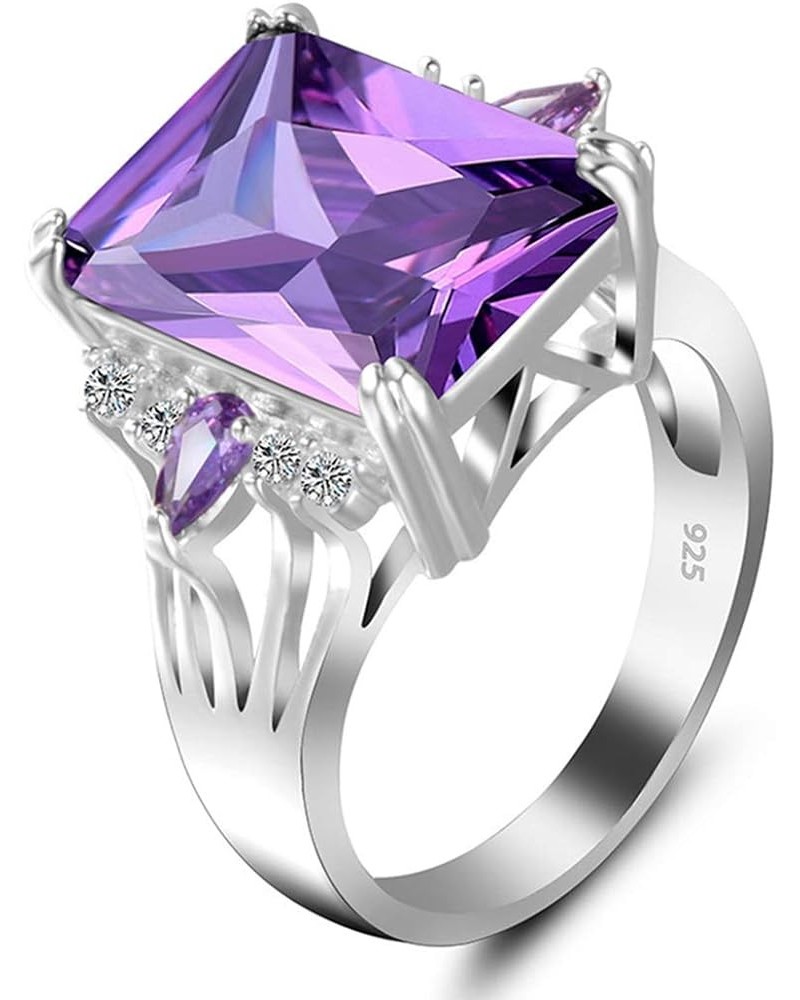 6 Colors Square Cubic Zirconia Engagement Rhinestone Rings for Women 7 Purple $7.97 Others