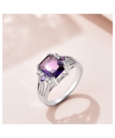 6 Colors Square Cubic Zirconia Engagement Rhinestone Rings for Women 7 Purple $7.97 Others