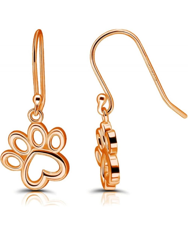 925 Sterling Silver Puppy Dog Cat Pet Paw Print Love Heart Drop Dangle Hook Earrings for Women Men Teen Girls Rose Gold $17.3...