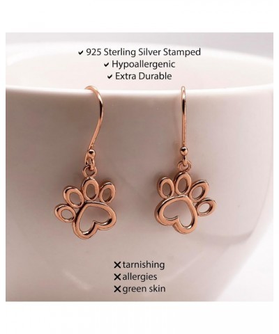 925 Sterling Silver Puppy Dog Cat Pet Paw Print Love Heart Drop Dangle Hook Earrings for Women Men Teen Girls Rose Gold $17.3...