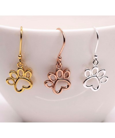 925 Sterling Silver Puppy Dog Cat Pet Paw Print Love Heart Drop Dangle Hook Earrings for Women Men Teen Girls Rose Gold $17.3...