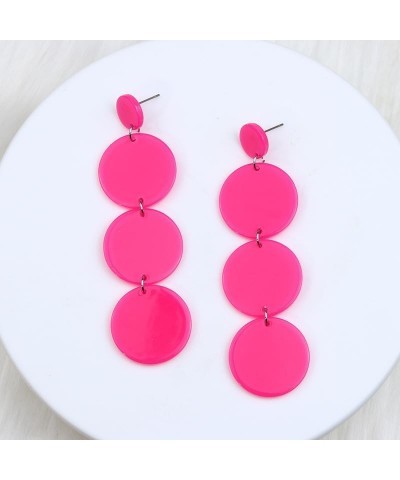 Hollow Round Acrylic Dangle Earrings Transparent Geometric Multi-Color Fashion Earrings for Women Girls 4 Rounds Pink $8.39 E...