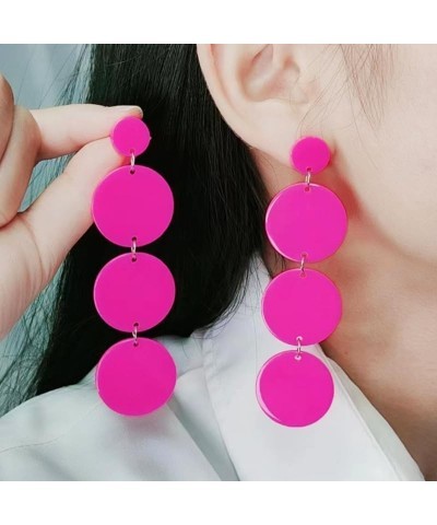 Hollow Round Acrylic Dangle Earrings Transparent Geometric Multi-Color Fashion Earrings for Women Girls 4 Rounds Pink $8.39 E...