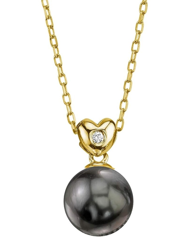 14K Gold Round Black Tahitian South Sea Cultured Pearl & Diamond Lev Pendant Necklace for Women Yellow Gold 9mm $154.80 Neckl...