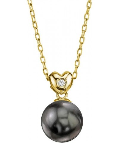 14K Gold Round Black Tahitian South Sea Cultured Pearl & Diamond Lev Pendant Necklace for Women Yellow Gold 9mm $154.80 Neckl...