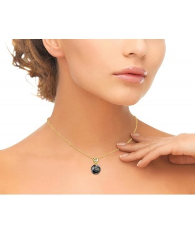 14K Gold Round Black Tahitian South Sea Cultured Pearl & Diamond Lev Pendant Necklace for Women Yellow Gold 9mm $154.80 Neckl...