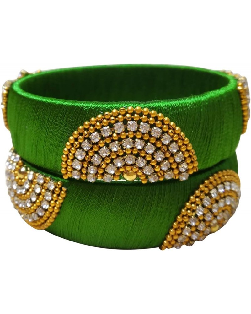 Festive Offer: Designer Handcrafted Ethnic Half Moon Silk Thread Bangles for Women Green 2.6 $7.70 Bracelets