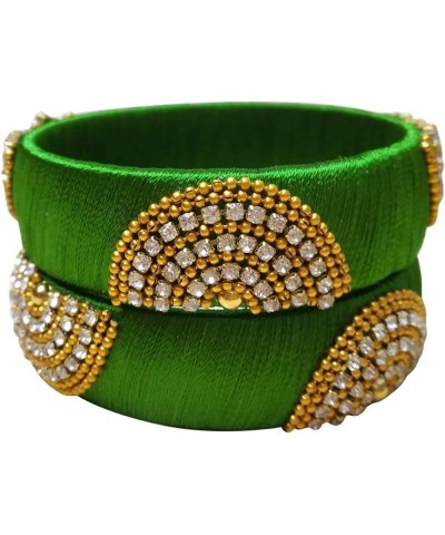 Festive Offer: Designer Handcrafted Ethnic Half Moon Silk Thread Bangles for Women Green 2.6 $7.70 Bracelets