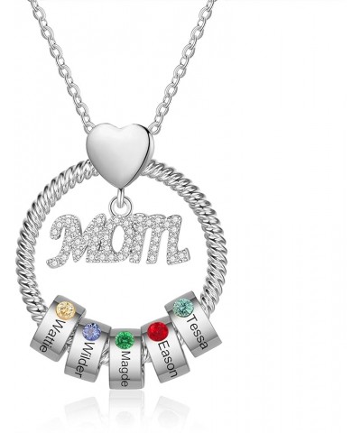 Personalized Mom Necklace with 1-5 Name Beads and Simulated Birthstones Mother Daughter Custom Name Pendant Gift for Mother's...