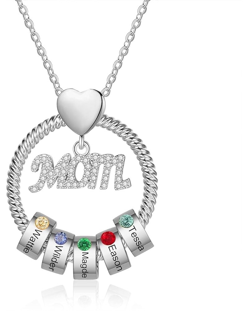 Personalized Mom Necklace with 1-5 Name Beads and Simulated Birthstones Mother Daughter Custom Name Pendant Gift for Mother's...