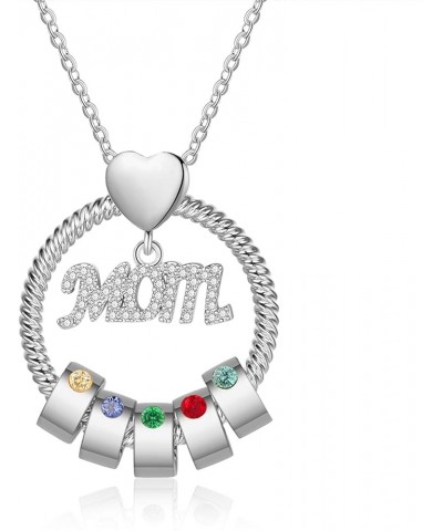 Personalized Mom Necklace with 1-5 Name Beads and Simulated Birthstones Mother Daughter Custom Name Pendant Gift for Mother's...