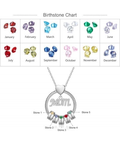 Personalized Mom Necklace with 1-5 Name Beads and Simulated Birthstones Mother Daughter Custom Name Pendant Gift for Mother's...