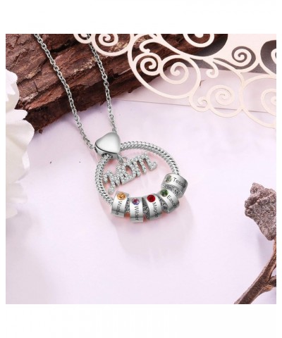 Personalized Mom Necklace with 1-5 Name Beads and Simulated Birthstones Mother Daughter Custom Name Pendant Gift for Mother's...