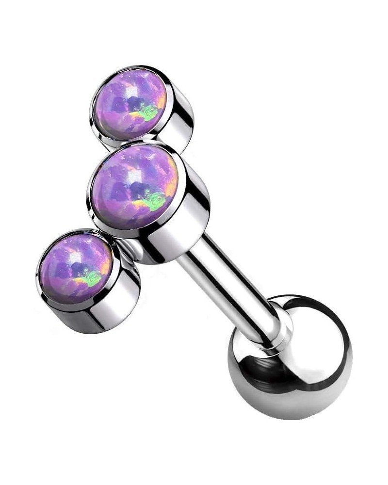 16G G23 Implant Grade Titanium Triple Synthetic Opal Cartilage Helix Stud Earring Purple $9.43 Body Jewelry