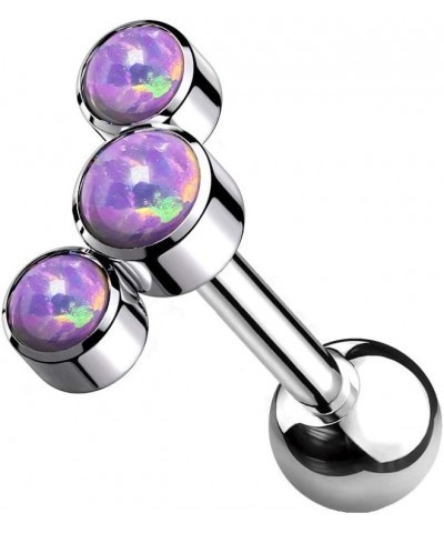 16G G23 Implant Grade Titanium Triple Synthetic Opal Cartilage Helix Stud Earring Purple $9.43 Body Jewelry