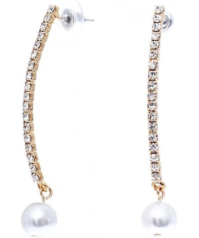 Women's Vertical Crystal Bar with Simulated Pearls Hypoallergenic Earrings Curved Gold Tone 2 $13.67 Earrings