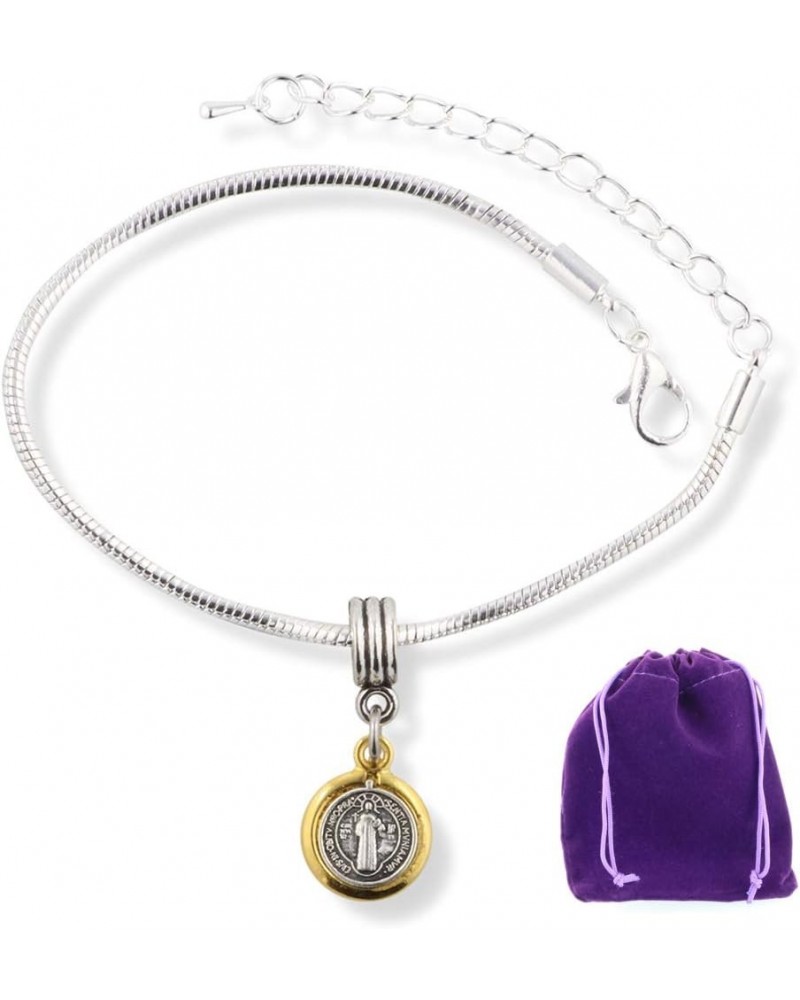 EPJ Catholic Gifts Saint St Benedict Medal San Benito Religious Jewelry Bracelet for Women Bracelet Silver Plated Chain Charm...