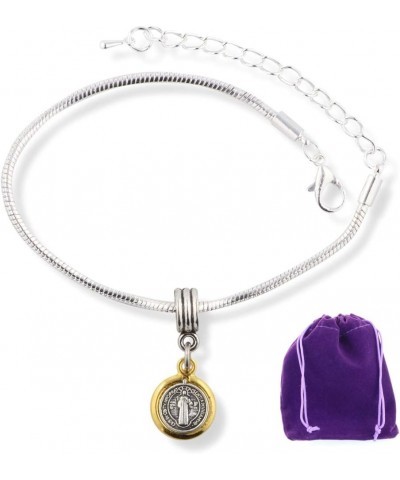 EPJ Catholic Gifts Saint St Benedict Medal San Benito Religious Jewelry Bracelet for Women Bracelet Silver Plated Chain Charm...