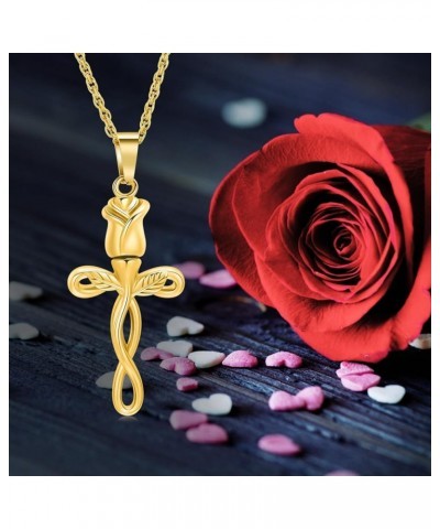 Rose Cross Urn Necklace for Ashes Rose Flower Pendant Necklace for Women Cremation Jewelry Ashes Keepsakes Necklace Loved One...