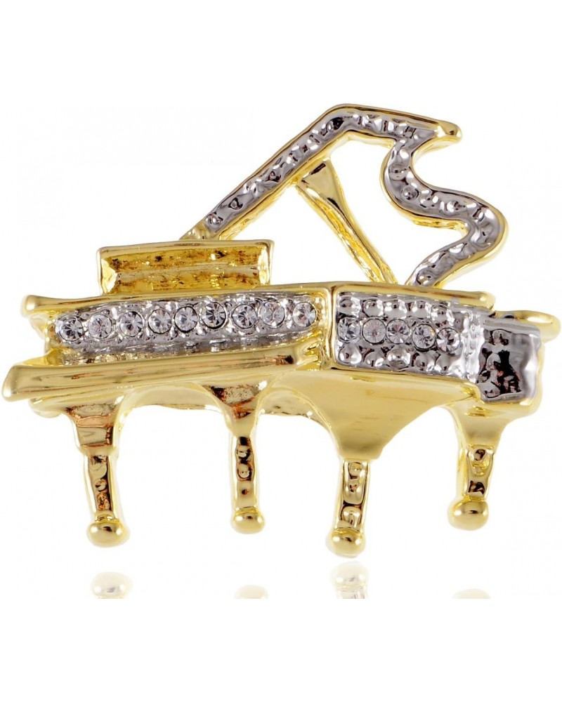 Golden Tone Sparkly Clear Crystal Rhinestones Grand Piano Enamel Brooch Pin $10.75 Brooches & Pins