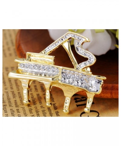 Golden Tone Sparkly Clear Crystal Rhinestones Grand Piano Enamel Brooch Pin $10.75 Brooches & Pins