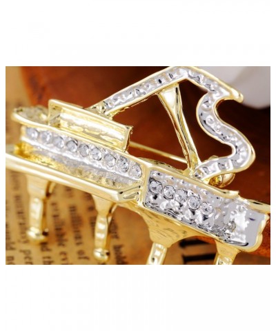 Golden Tone Sparkly Clear Crystal Rhinestones Grand Piano Enamel Brooch Pin $10.75 Brooches & Pins