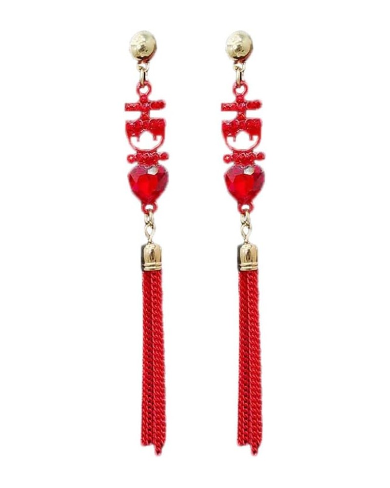 Red Tassels Wedding Statement Dangle Drop Earring S925 Sterling Silver Post for Women Girls New Year Celebration Fashion Earr...