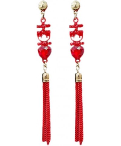 Red Tassels Wedding Statement Dangle Drop Earring S925 Sterling Silver Post for Women Girls New Year Celebration Fashion Earr...