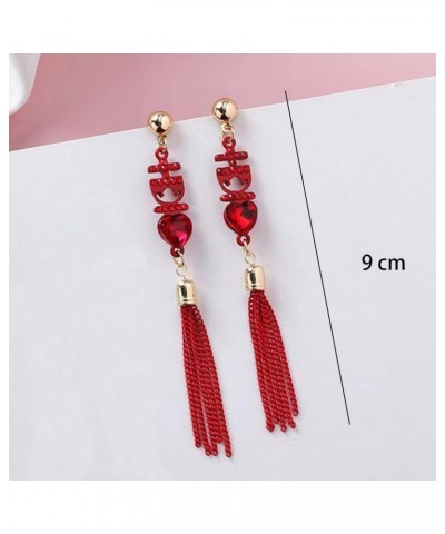 Red Tassels Wedding Statement Dangle Drop Earring S925 Sterling Silver Post for Women Girls New Year Celebration Fashion Earr...