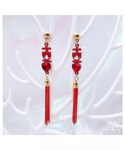 Red Tassels Wedding Statement Dangle Drop Earring S925 Sterling Silver Post for Women Girls New Year Celebration Fashion Earr...