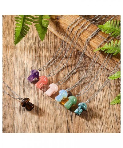 7 Pcs Mushroom Crystal Necklace Mushroom Pendant Necklace Natural Stone Crystal Necklace Decorative Gemstone Mushroom for Gra...