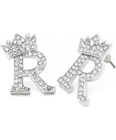 Hip Hop Crown Tilted Initial Alphabet Letter Pierced Post Stud Earring Gold, Silver Tone R - Silver $10.05 Earrings