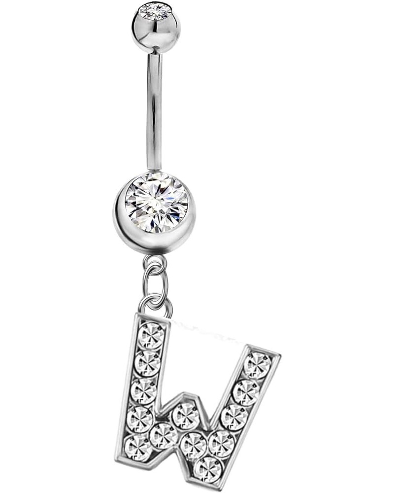 Initial Dangle Belly Button Rings | Embellished with CZ Crystals in Silver Letters A to Z | Ideal for Navel Piercings Belly P...