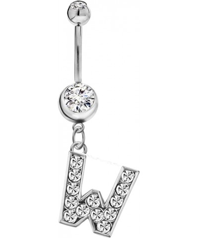 Initial Dangle Belly Button Rings | Embellished with CZ Crystals in Silver Letters A to Z | Ideal for Navel Piercings Belly P...