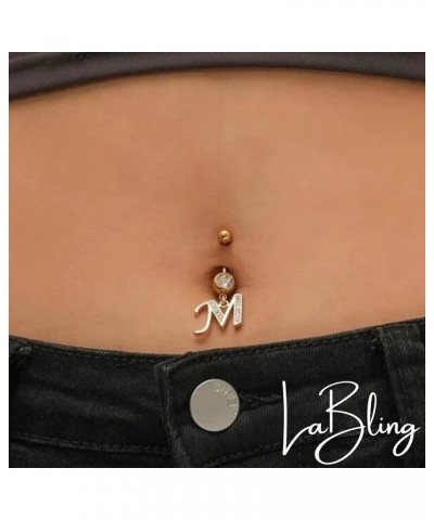 Initial Dangle Belly Button Rings | Embellished with CZ Crystals in Silver Letters A to Z | Ideal for Navel Piercings Belly P...