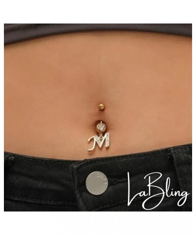 Initial Dangle Belly Button Rings | Embellished with CZ Crystals in Silver Letters A to Z | Ideal for Navel Piercings Belly P...