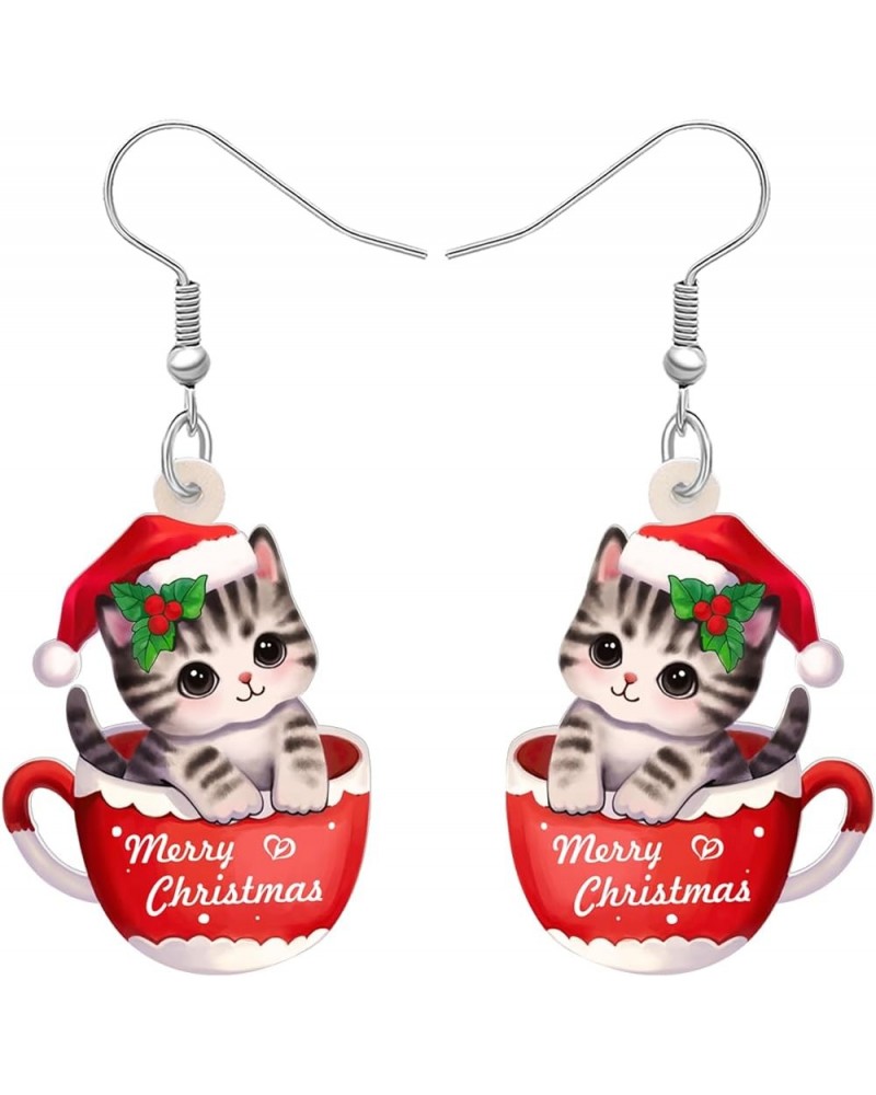 Cute Christmas Cat Earrings Dangle Jewelry For Women Girls Charm Decoration Gifts Christmas Cat 45 $6.62 Earrings