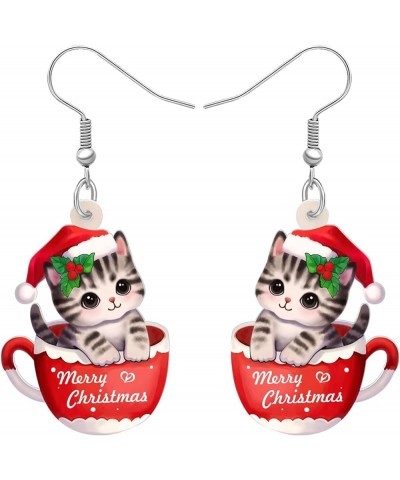 Cute Christmas Cat Earrings Dangle Jewelry For Women Girls Charm Decoration Gifts Christmas Cat 45 $6.62 Earrings